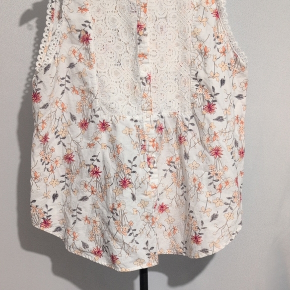 Liz Claiborne Boho Floral Lace Sleeveless Blouse - Pink & White - Size M - Picture 5 of 6